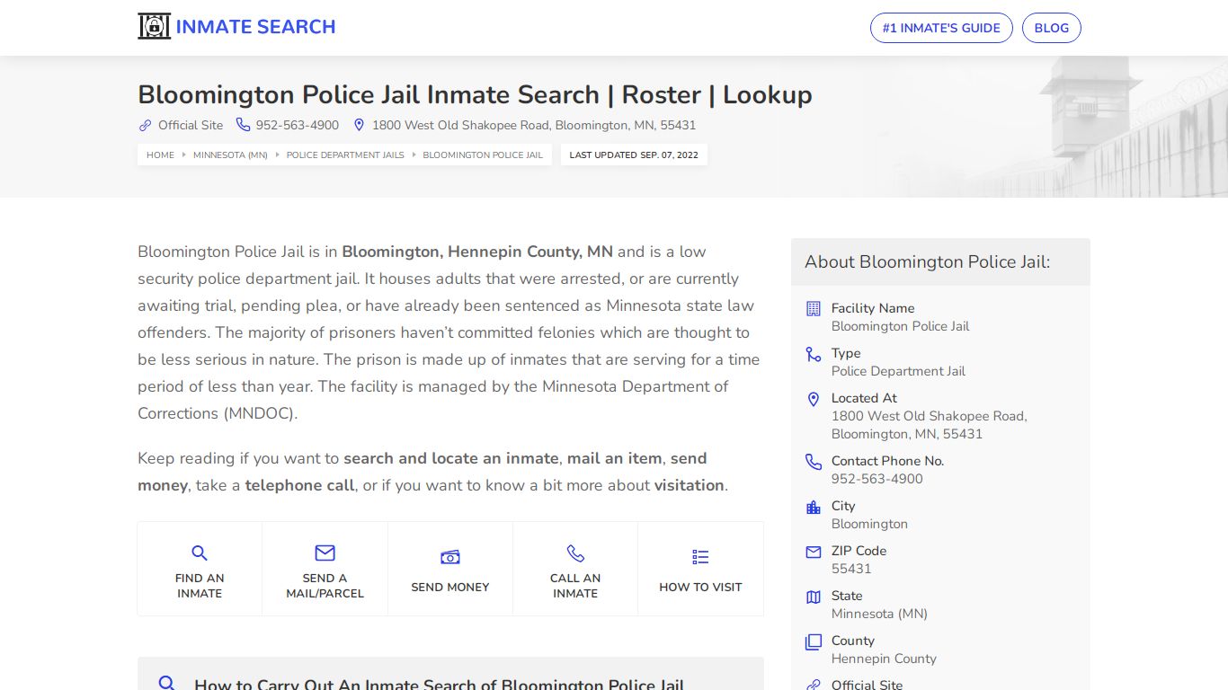 Bloomington Police Jail Inmate Search | Roster | Lookup