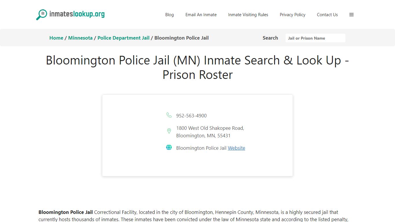 Bloomington Police Jail (MN) Inmate Search & Look Up - Prison Roster