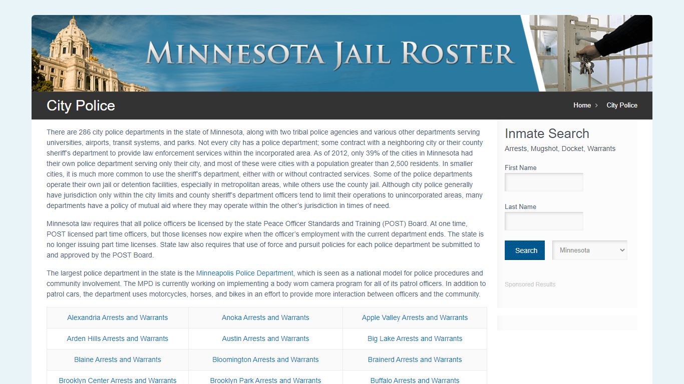 City Police | Jail Roster Search - MinnesotaJailRoster.com